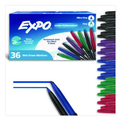 Wet Erase Markers, Fine; Ultra Fine Tip, Assorted Colors, 36/Box