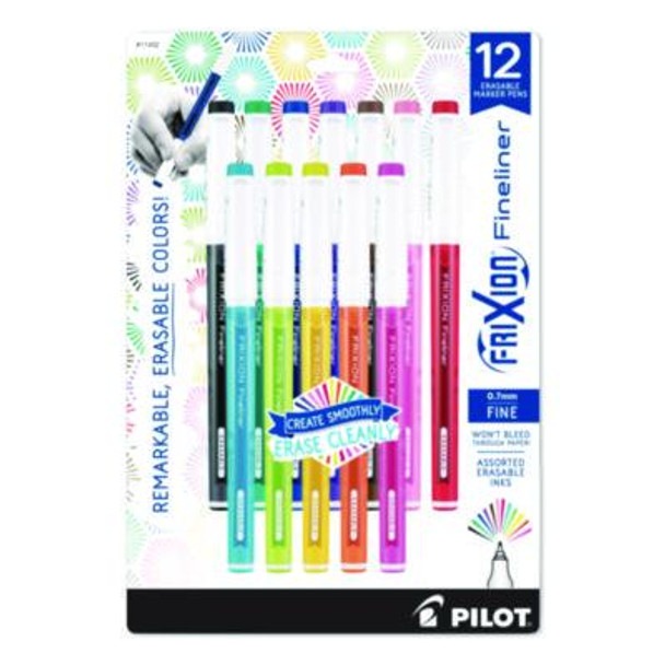 Frixion Fineliner Erasable Porous Point Pen, Stick, Fine 0.7 Mm, Assorted Ink, Assorted Barrel, 12/Pack