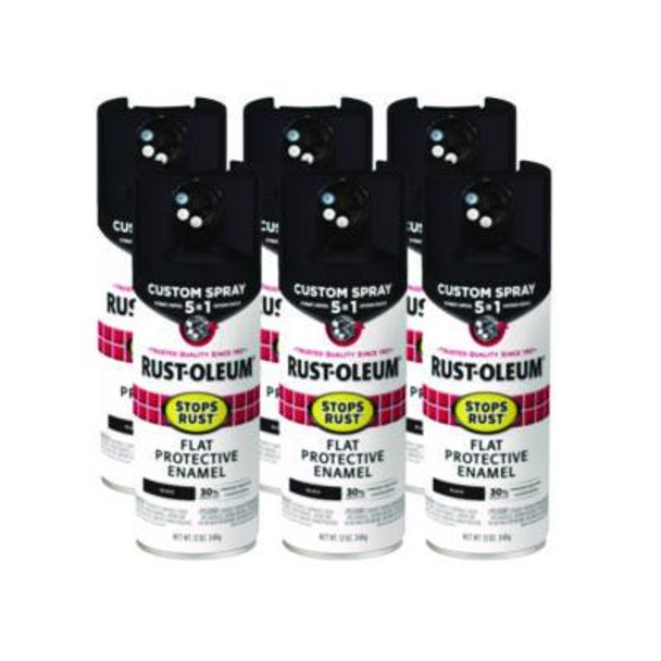 Stops Rust 5-In-1 Spray Paint, Flat Black, 12 Oz Aerosol Can, 6/Carton