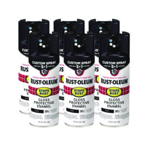 Stops Rust 5-In-1 Spray Paint, Gloss Black, 12 Oz Aerosol Can, 6/Carton