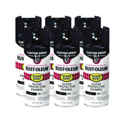 Stops Rust 5-In-1 Spray Paint, Gloss Black, 12 Oz Aerosol Can, 6/Carton