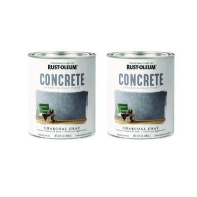 Concrete Interior Wall Paint, Flat Charcoal Gray, Quart Can, 2/Carton