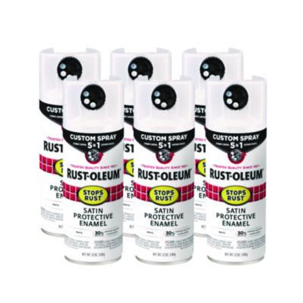 Stops Rust 5-In-1 Spray Paint, Satin White, 12 Oz Aerosol Can, 6/Carton