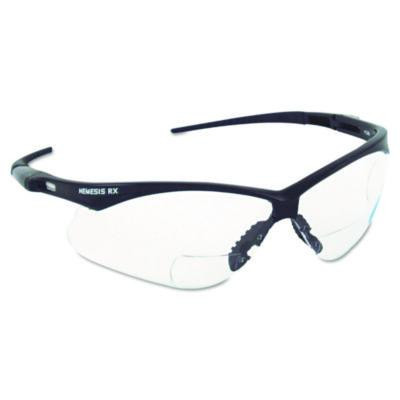 Nemesis Readers Safety Glasses, 2.0+ Diopter, Black Half Frame, Smoke Dual Lens