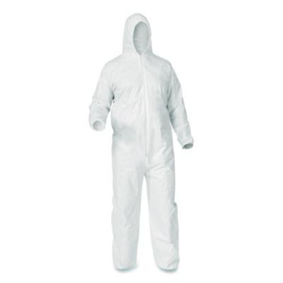 Kga35 Liquid And Particle Protection Coveralls, Elastic Wrists, Ankles And Hood, 4X-Large, White, 25/Carton