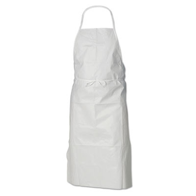 A40 Liquid/Particle Protection Apron, Film Laminate, One Size Fits Most, White, 100/Carton
