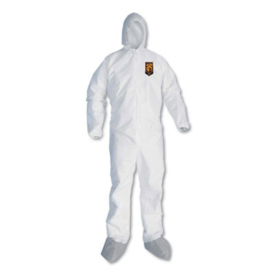 A45 Liquid/Particle Protection Surface Prep/Paint Coveralls, Hood, Elastic Wrist/Ankles, Boots, X-Large, White, 25/Carton