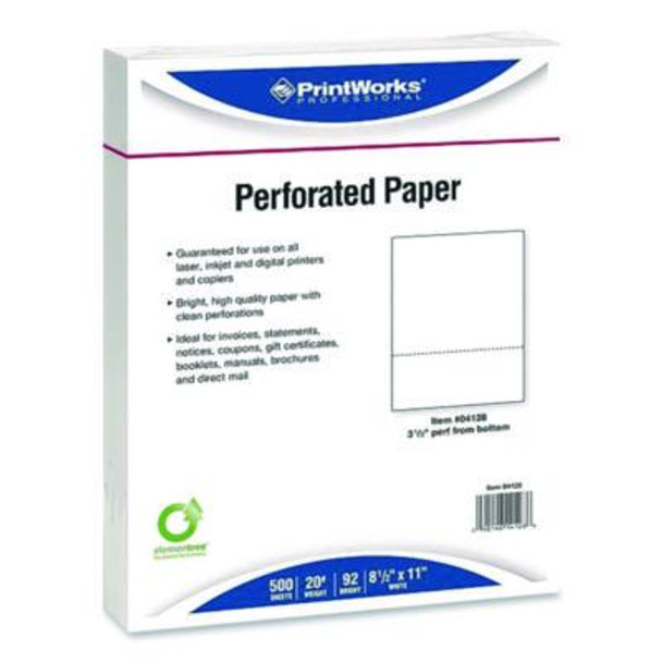 Perforated Paper, 92 Bright, Perforated 3.5" From Bottom, 8.5 x 11, White, 500 Sheets/Ream, 5 Reams/Carton