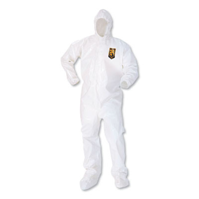A80 Elastic-Cuff Hood And Boot Coveralls, Large, White, 12/Carton