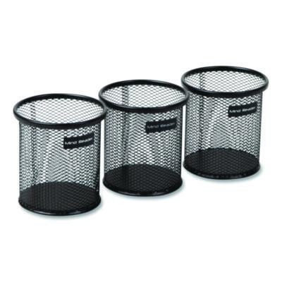 Metal Mesh Utensil Holder, 3.5" Dia x 3.7"h, Black, 3/Pack