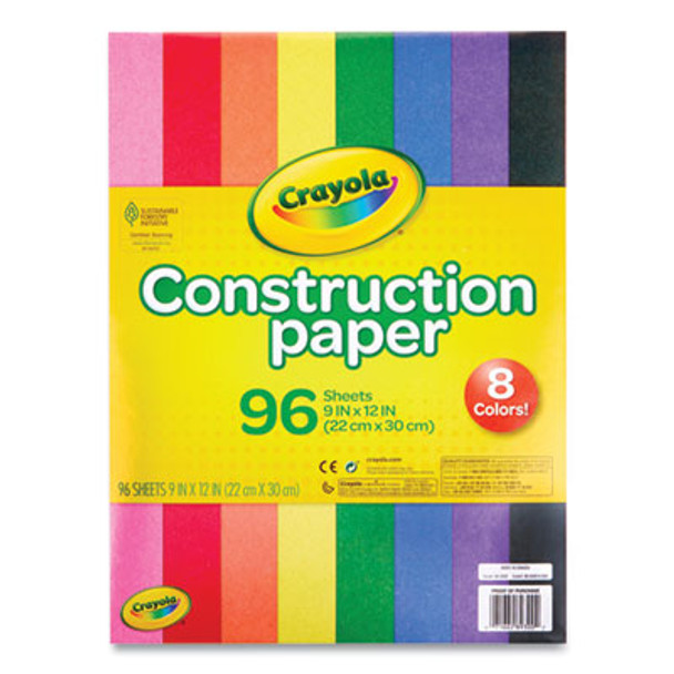 Construction Paper, 9 x 12, Assorted Colors, 96 Sheets/Pack