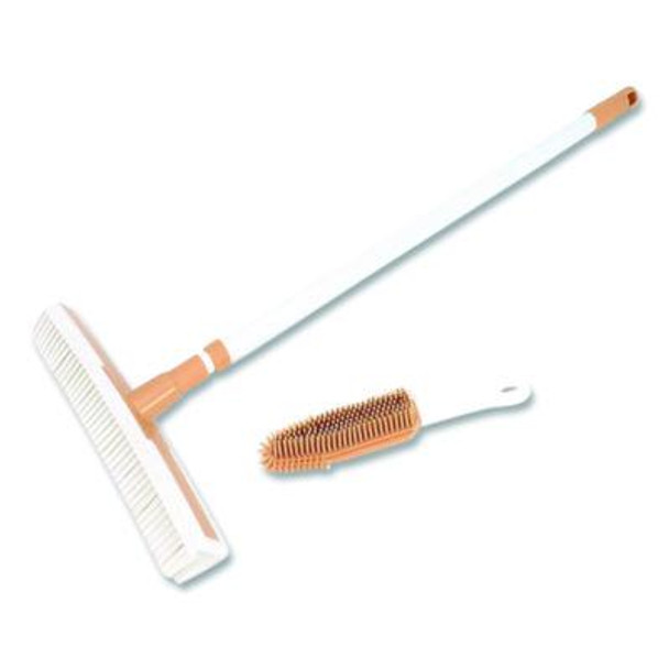 Rubber Broom And Handheld Brush, 11.75 x 50 Plastic Handle, White/Taupe