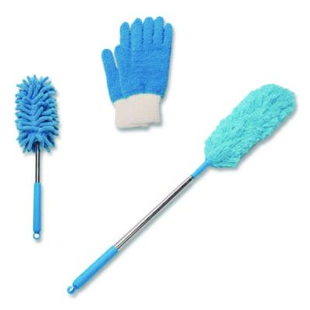 Dusting Set, Feather Duster, Dusting Wand, 2 Gloves, Blue