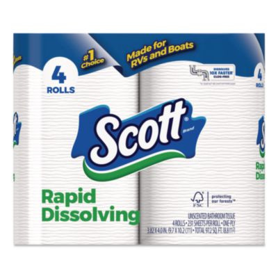 Rapid-Dissolving Toilet Paper, Bath Tissue, Septic Safe, 1-Ply, White, 231 Sheets/Roll, 4 Rolls/Pack, 12 Packs/Carton