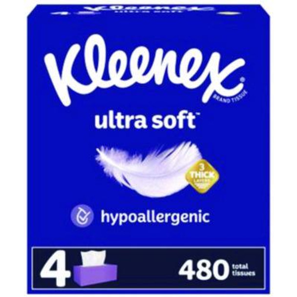 Ultra Soft Facial Tissue, 3-Ply, White, 120 Sheets/Box, 4 Boxes/Pack, 8 Packs/Carton