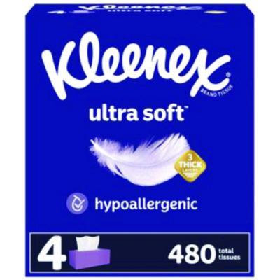 Ultra Soft Facial Tissue, 3-Ply, White, 120 Sheets/Box, 4 Boxes/Pack, 8 Packs/Carton