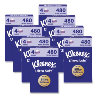 Ultra Soft Facial Tissue, 3-Ply, White, 120 Sheets/Box, 4 Boxes/Pack, 8 Packs/Carton