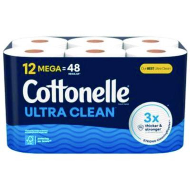 Ultra Cleancare Toilet Paper, Strong Bath Tissue, Septic Safe, 1-Ply, White, 284 Sheets/Roll, 12 Rolls/Pack, 4 Packs/Carton