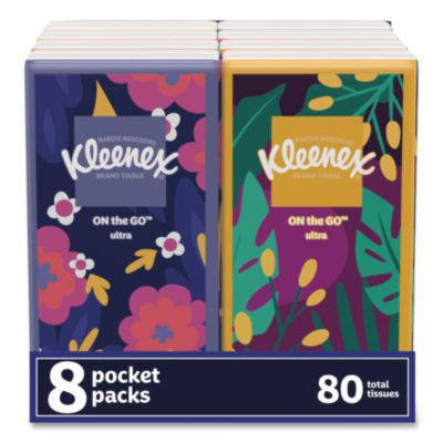 On The Go Packs Facial Tissues, 3-Ply, White, 10 Sheets/Pouch, 8 Pouches/Pack