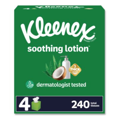 Soothing Lotion Facial Tissue, 3-Ply, White, 60 Sheets/Box, 4 Boxes/Pack, 8 Packs/Carton