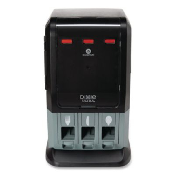 Tri-Tower Mini Dispenser, Holds Forks/Knives/Spoons Or Sporks, 13.15 x 31.03 x 17.5, Black/Gray