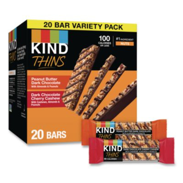 Thins Peanut Butter Dark Chocolate And Dark Chocolate Cherry Cashew Variety Pack, 0.74 Oz Bar, 20/Box
