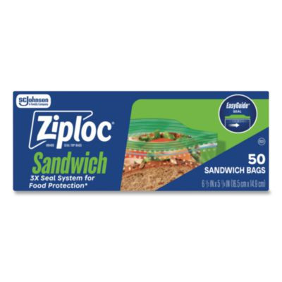 Resealable Sandwich Bags, 6.5" x 5.88", Clear, 50/Box