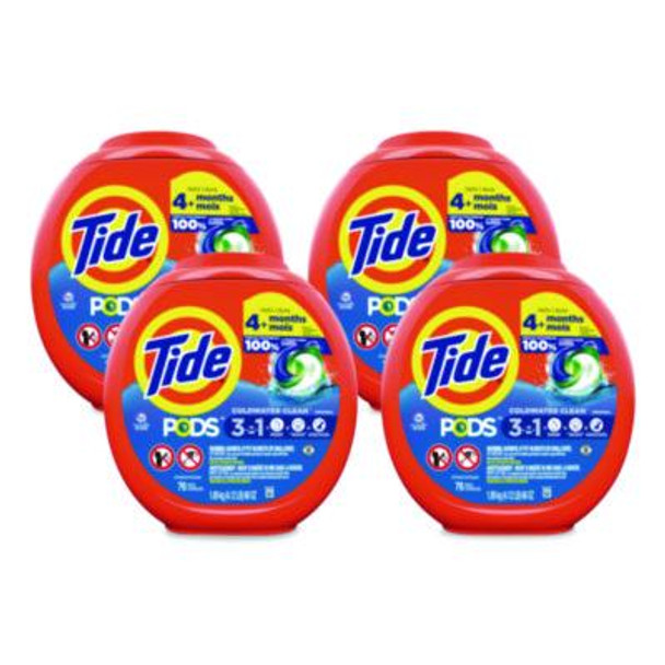 Pods Laundry Detergent, He Compatible, Coldwater Clean Original, 66 Oz Tub, 76 Pods/Tub, 4 Tubs/Carton