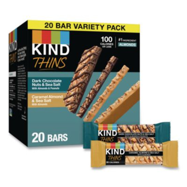 Thins Dark Chocolate Nuts And Sea Salt/Caramel Almond And Sea Salt Variety Pack, 0.74 Oz Bar, 20/Box