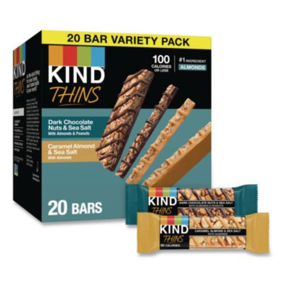 Thins Dark Chocolate Nuts And Sea Salt/Caramel Almond And Sea Salt Variety Pack, 0.74 Oz Bar, 20/Box