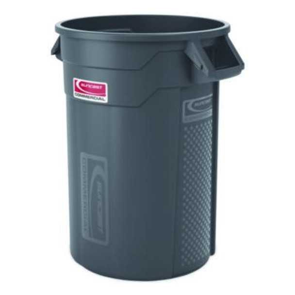 Injection Molded Utility Trash Can, 32 Gal, Plastic/Resin, Gray