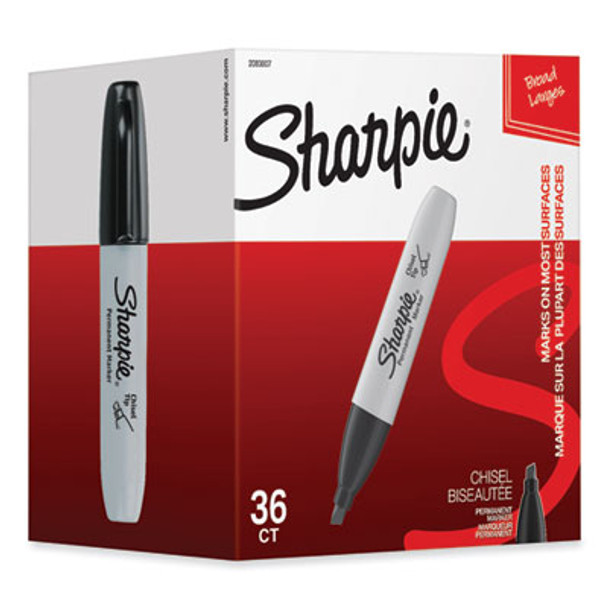 Chisel Tip Permanent Marker, Broad Chisel Tip, Black, 36/Pack