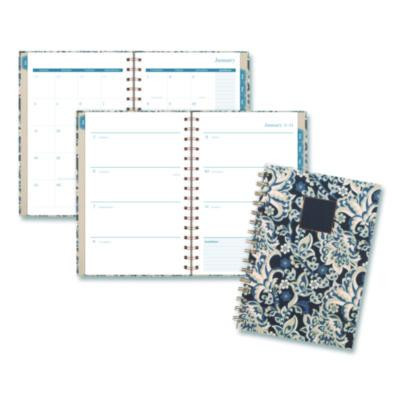 Elizabeth Weekly/Monthly Planner, 8.5 x 5.5, Floral Artwork, Blue Cover, 12-Month (Jan-Dec): 2026