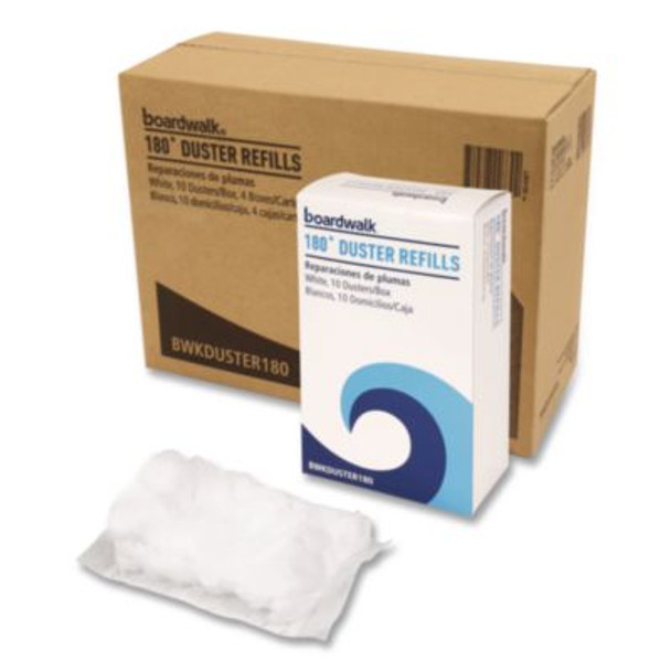 180 Duster Refills, Soft Fluffy Fibers, White, 10 Dusters/Box, 4 Boxes/Carton