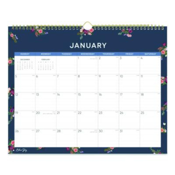 Ashlyn Monthly Wall Calendar, Floral Artwork, 15 x 12, White/Blue/Pink Sheets, 12-Month (Jan To Dec): 2026