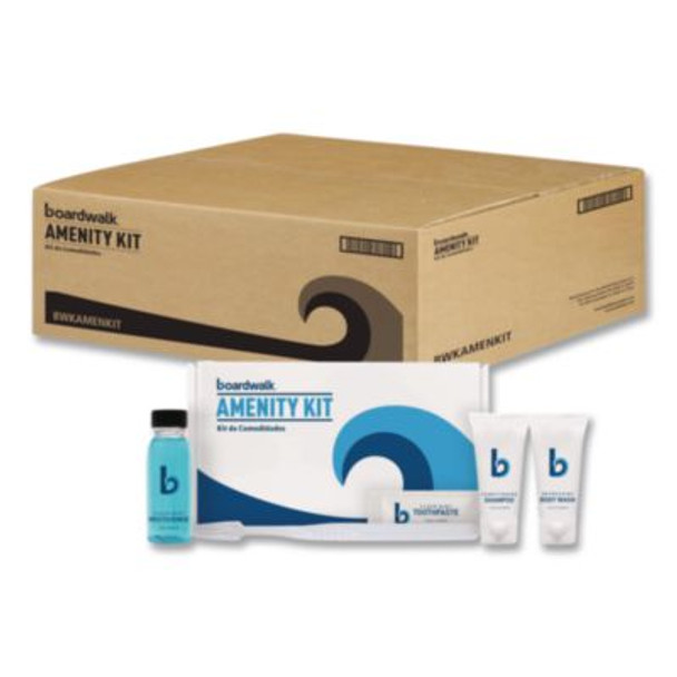 Amenities Kit, Mouth Rinse, Toothbrush, Toothpaste, Body Wash, Shampoo, Green Tea Lemongrass, 12 Kits/Carton