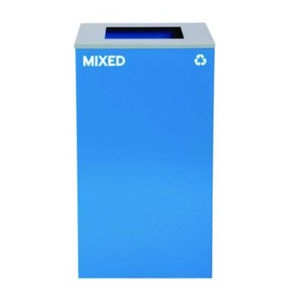 29 Gallon Trash/Recycling Cans, Steel, Blue Mixed Recycling Can With Square Lid