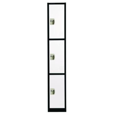Steel Storage Locker, 3 Compartment, 12 x 12 x 72, Black Body/White Doors
