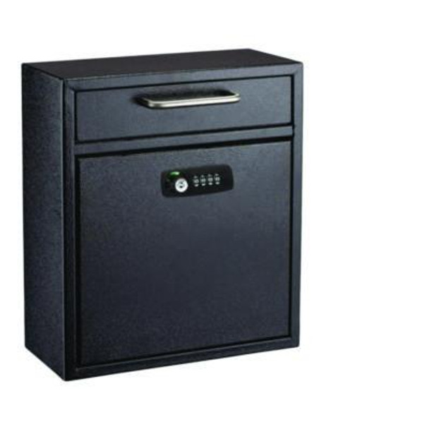 Medium Secure Drop Box Wall Mounted Locking Mail Box With Key And Combination Lock, 10.51 x 4.72 x 12, Black