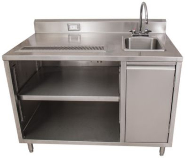 Stainless Steel Beverage Table With Right Sink, Rectangular, 30" x 48" x 41.5", Silver Top, Silver Base/Legs