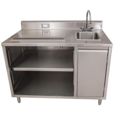 Stainless Steel Beverage Table With Right Sink, Rectangular, 30" x 60" x 41.5", Silver Top, Silver Base/Legs