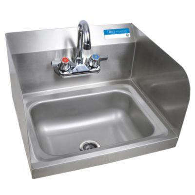 Stainless Steel Hand Sink With Side Splashes And Faucet, 14" l x 10" w x 5" h