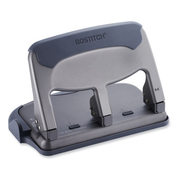 40-Sheet Ez Squeeze Antimicrobial Protected Heavy-Duty Three-Hole Punch, 9/32" Holes, Gray