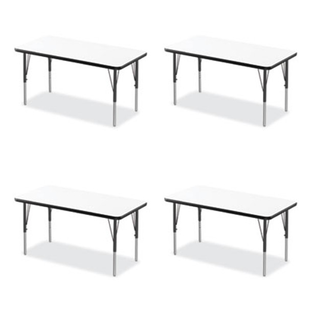 Markerboard Activity Tables, Rectangular, 60" x 24" x 19" To 29", White Top, Black Legs, 4/Pallet