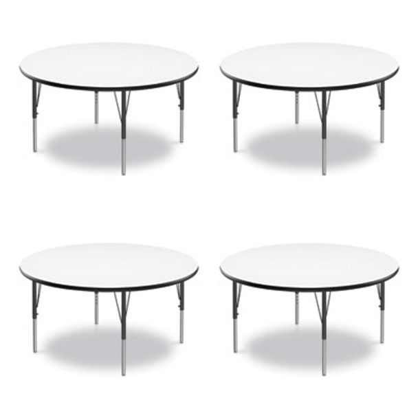 Dry Erase Markerboard Activity Tables, Round, 42" x 19" To 29", White Top, Black Legs, 4/Pallet