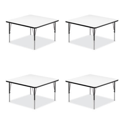 Markerboard Activity Tables, Square, 48" x 48" x 19" To 29", White Top, Black Legs, 4/Pallet