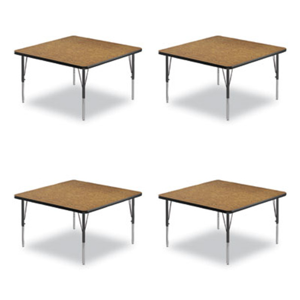 Adjustable Activity Tables, Square, 48" x 48" x 19" To 29", Medium Oak Top, Black Legs, 4/Pallet