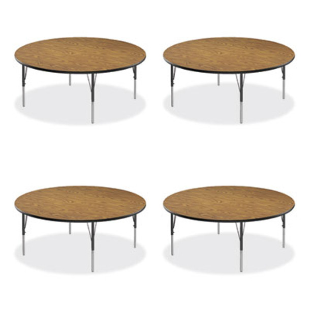 Height Adjustable Activity Tables, Round, 60" x 19" To 29", Medium Oak Top, Black Legs, 4/Pallet