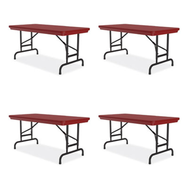 Adjustable Folding Table, Rectangular, 48" x 24" x 22" To 32", Red Top, Black Legs, 4/Pallet