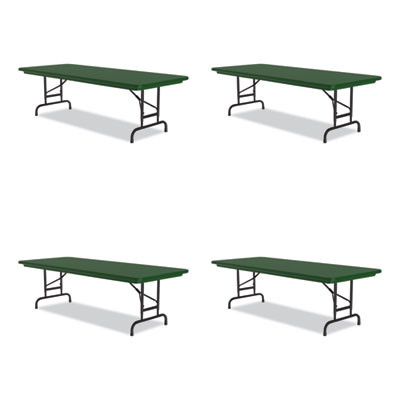 Adjustable Folding Tables, Rectangular, 72" x 30" x 22" To 32", Green Top, Black Base, 4/Pallet